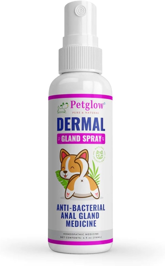 Petglow Anal Gland Medicine, Anal Cleaning for Dogs, Anal Gland Support, Pet Grooming Spray, Treats and Prevents Dog Anal Gland Infection, Feline Anal Gland Relief Hygiene Spray - 4 fl oz