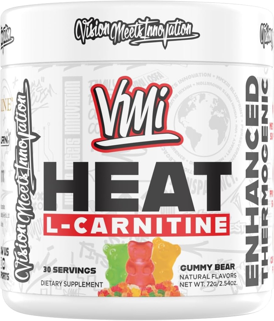 Heat L-Carnitine Powder Enhanced Thermogenic | 1500 mg L-Carnitine | Maximum Absorption Formula | Great Taste for Men & Women | 30 Servings (30 Serving, Gummy Bear)