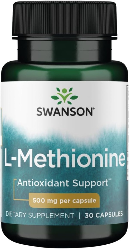 Swanson Amino Acid 100% Pure L-Methionine Essential Amino Acid Support Liver Function 500 Milligrams 30 Capsules