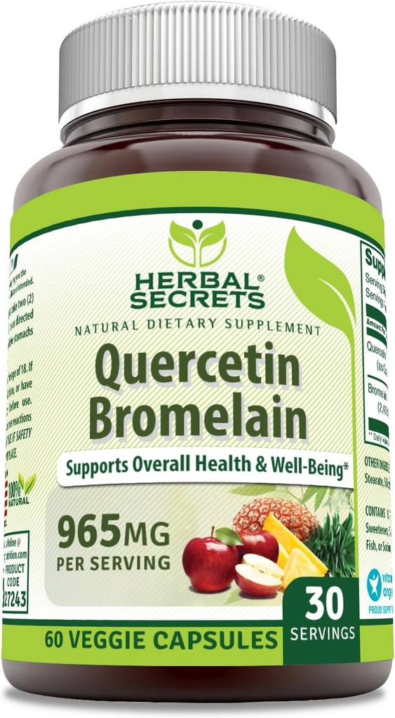 Herbal Secrets Quercetin 800 Mg with Bromelain 165 Mg Supplement | 60 Veggie Capsules | Non-GMO | Gluten-Free | Made in USA