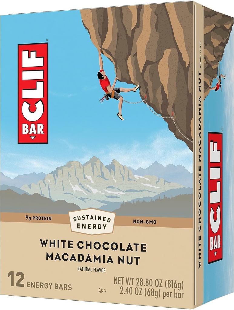 CLIF BAR - White Chocolate Macadamia Nut Flavor - Made with Organic Oats - Non-GMO - Plant Based - Energy Bars - 2.4 oz. (12 Pack)