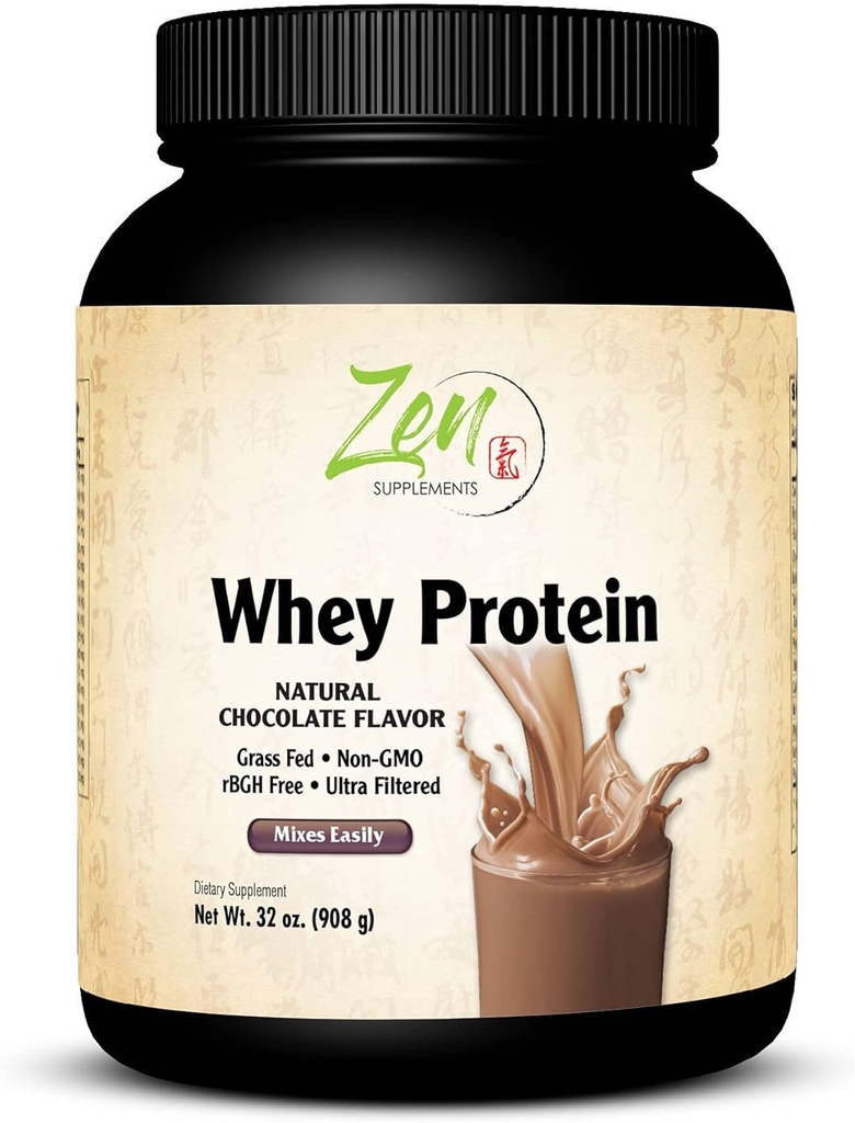 Zen Supplements - Organic Grass Fed Whey Protein 19g Per Serving Keto Friendly - Chocolate 32 Oz-Powder