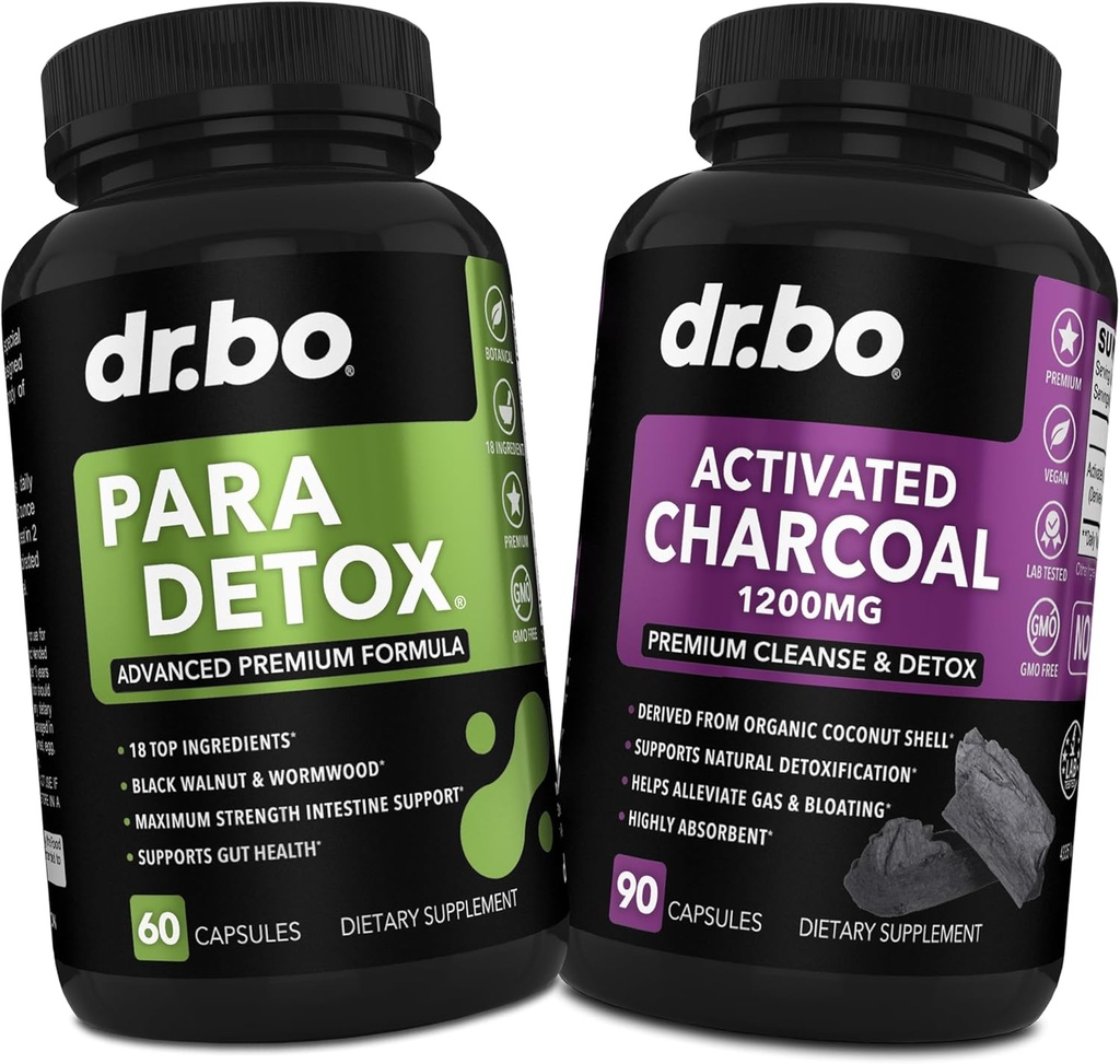 Body Detox Cleanse & Charcoal Capsules - Intestinal Digestive Support Supplements for Stomach Gut Health - Pro Gut Health Intestine Supplement Binder Stomach - Wormwood Black Walnut Complex & Cloves