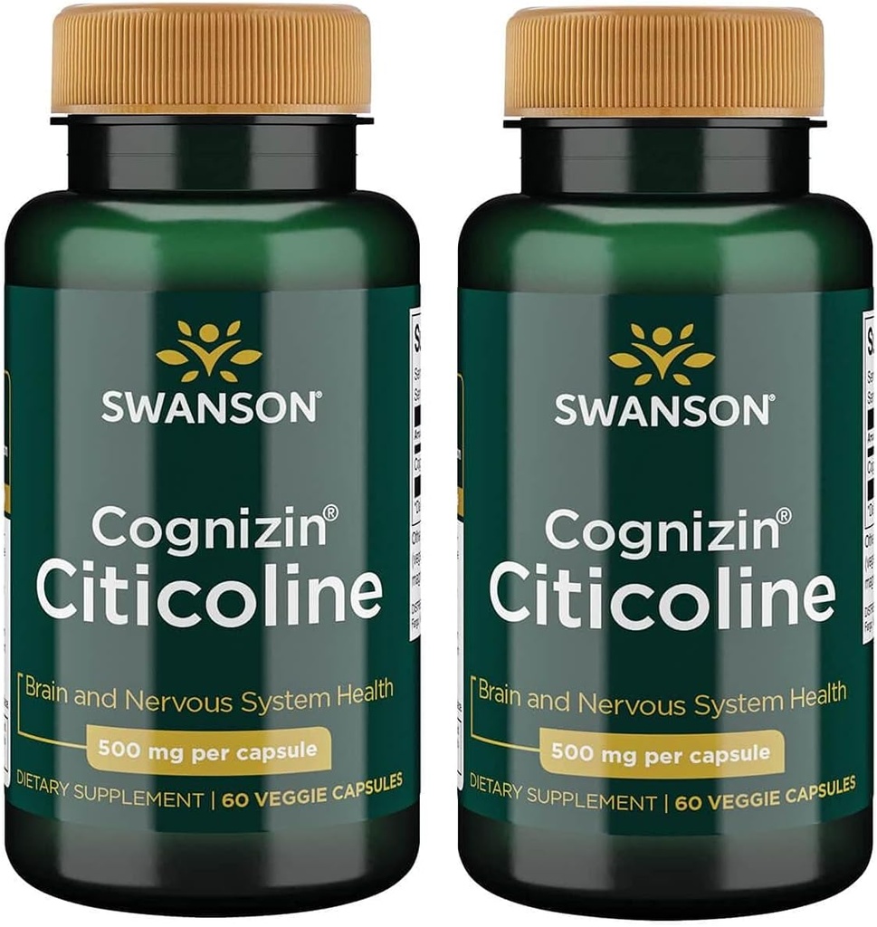 Swanson Cognizin Citicoline 1,000 Milligrams 60 Veg Capsules (2 Pack)