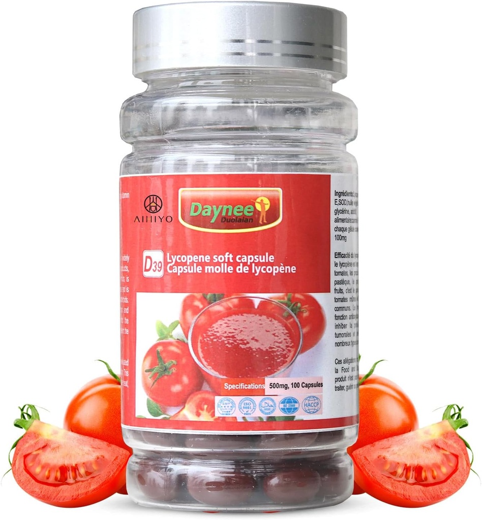 AIHIYO Lycopene Soft Capsule, 100mg Tomato Supplement Extract, Organic Complex Formula, 500mg Per Capsule, 100 Softgel
