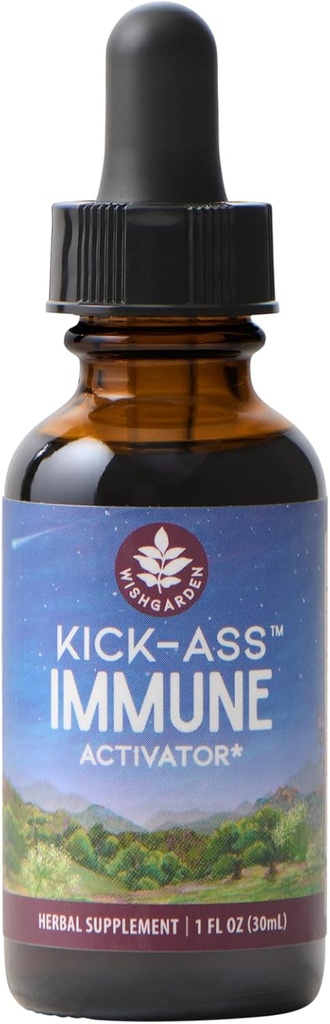 WishGarden Herbs Kick-Ass Immune Activator - Herbal Immunity Support Supplement for Adults, Plant-Based Immune Booster & Immune Defense w/Echinacea & Goldenseal, Rapid Immunity Boost Formula, 1oz