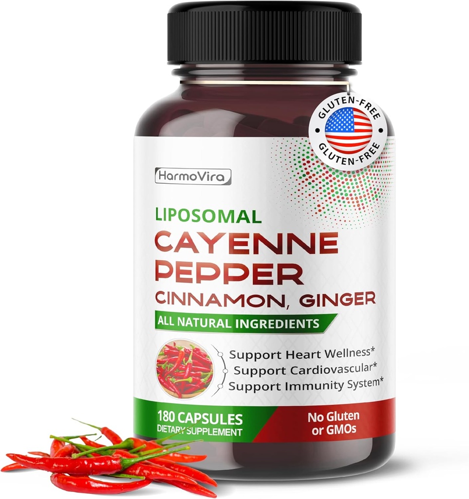 Liposomal Cayenne Pepper Cinnamon Ginger - Support Digestion Wellness, Immunity - 180-day Supply - Made in The USA