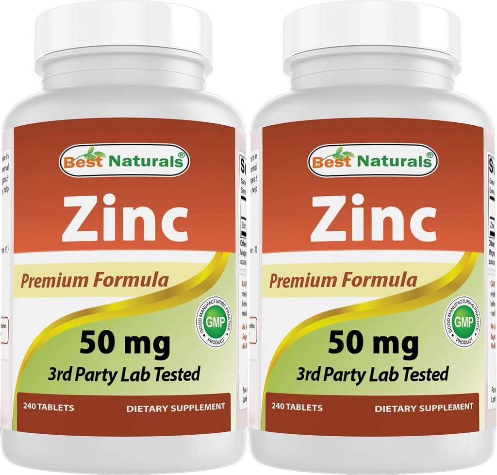 Best Naturals Zinc Supplement as Zinc Gluconate 50mg 240 Tablets Pack of 2