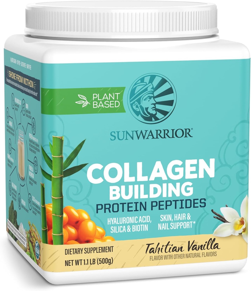 Vegan Collagen Protein Powder Plant-based | Hyaluronic Acid Minerals Biotin Soy Free Dairy Free Gluten Free NON-GMO | Vanilla 20 Servings | Collagen Building Peptides by Sunwarrior