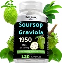 1950mg Soursop Graviola Capsules (Guanábana) Organic Leaves Powder Rich in Potent Anti-Oxidants - 120 Capsules 40 Servings
