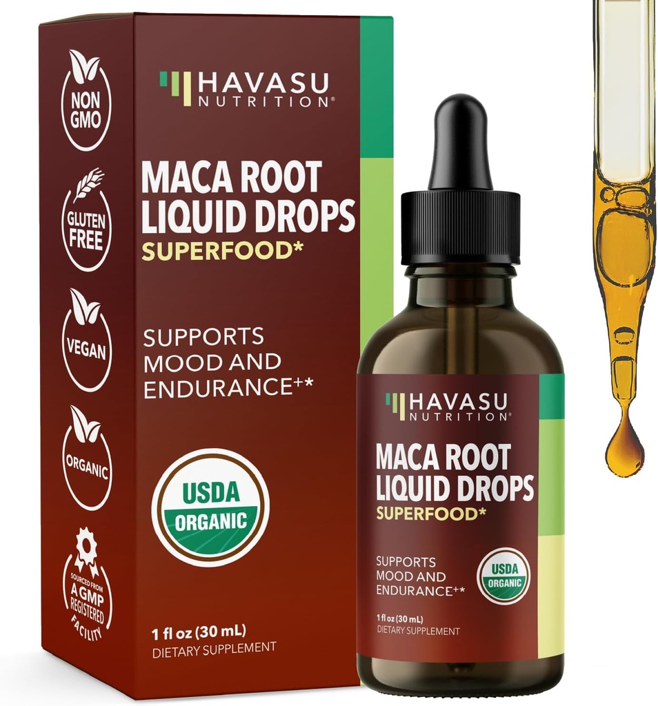 Organic Maca Root Liquid Drops - Supports Hormone Balance, Mood, and Energy in Women and Men - Lepidium Meyenii to Support Performance and Vitality - Non-GMO, Vegan, Unflavored - 60 Servings