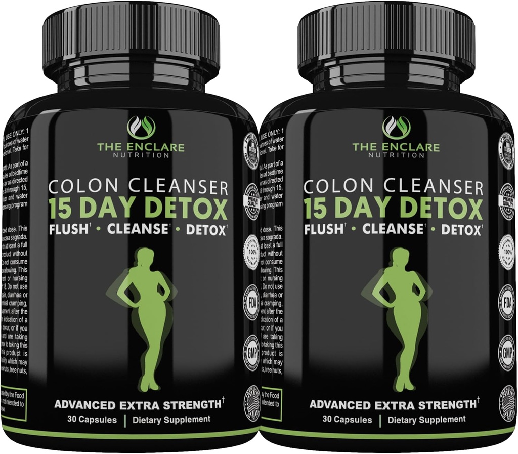 THE ENCLARE NUTRITION 15 Day Detox Cleanse for Weight Loss. Advanced Gut Support for Women & Men. Colon Cleanse Laxatives for Constipation & Bloating Relief. Gut Cleanse Probiotic Diet Pills 60ct (2)