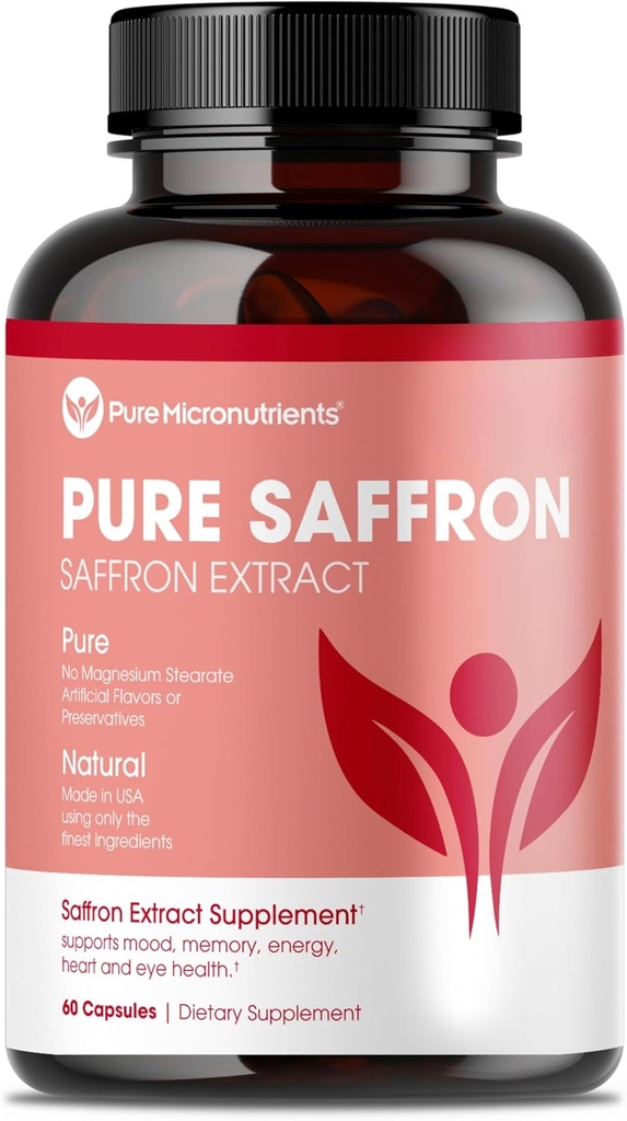 Saffron Supplements - 100% Pure Saffron Extract Capsules - Boost Energy & Mood, Support Eye & Heart Health