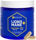 Organic Lions Mane Supplement Capsules - 1000mg Lions Mane Mushroom with 10mg PQQ - Brain Cell Optimizer for Memory, Learning, Mitochondrial Function - 60 Fruiting Body Mushroom Capsules
