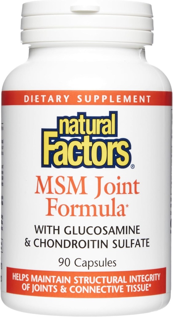 Natural Factors, Joint MSM Formula, Supports Healthy Joint, Muscle and Cartilage with Glucosamine and Chondroitin Sulfate, 90 capsules (90 servings)