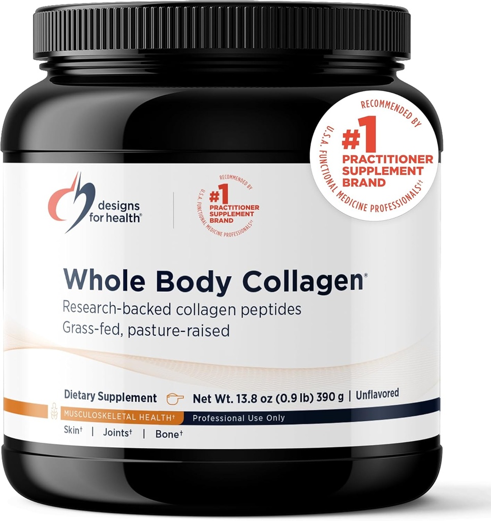 Designs for Health Whole Body Collagen Powder - Hydrolyzed Collagen Peptides Powder for Skin, Joint + Bone Health - Fortigel, Fortibone & Verisol Collagen for Women & Men, Unflavored (30 Servings)