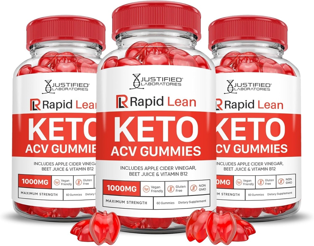 Justified Laboratories (3 Pack Rapid Lean Keto ACV Advanced Formula 1000MG Keto Gummies Apple Cider Vinegar Formulated with Pomegranate Beet Juice Powder B12 Vegan Non GMO 180 Gummies