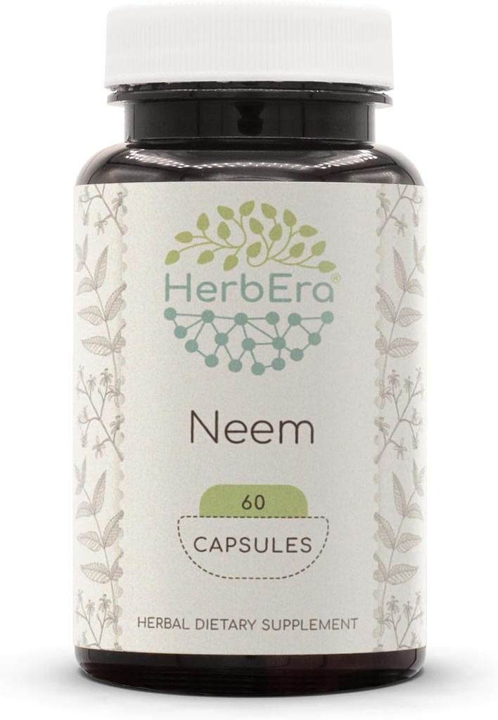 HerbEra Neem 60 Capsules, 500 mg, Neem (Azadirachta Indica) Dried Leaf (60 Capsules)