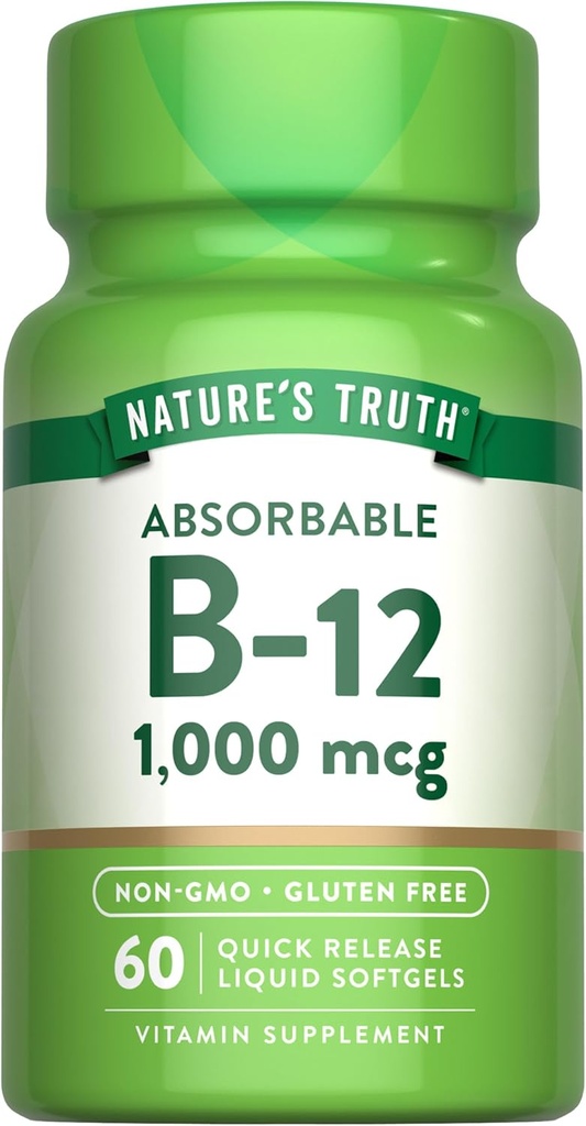 Nature's Truth Vitamin B12 | 1000 mcg | 60 Softgels | Non-GMO & Gluten Free Supplement