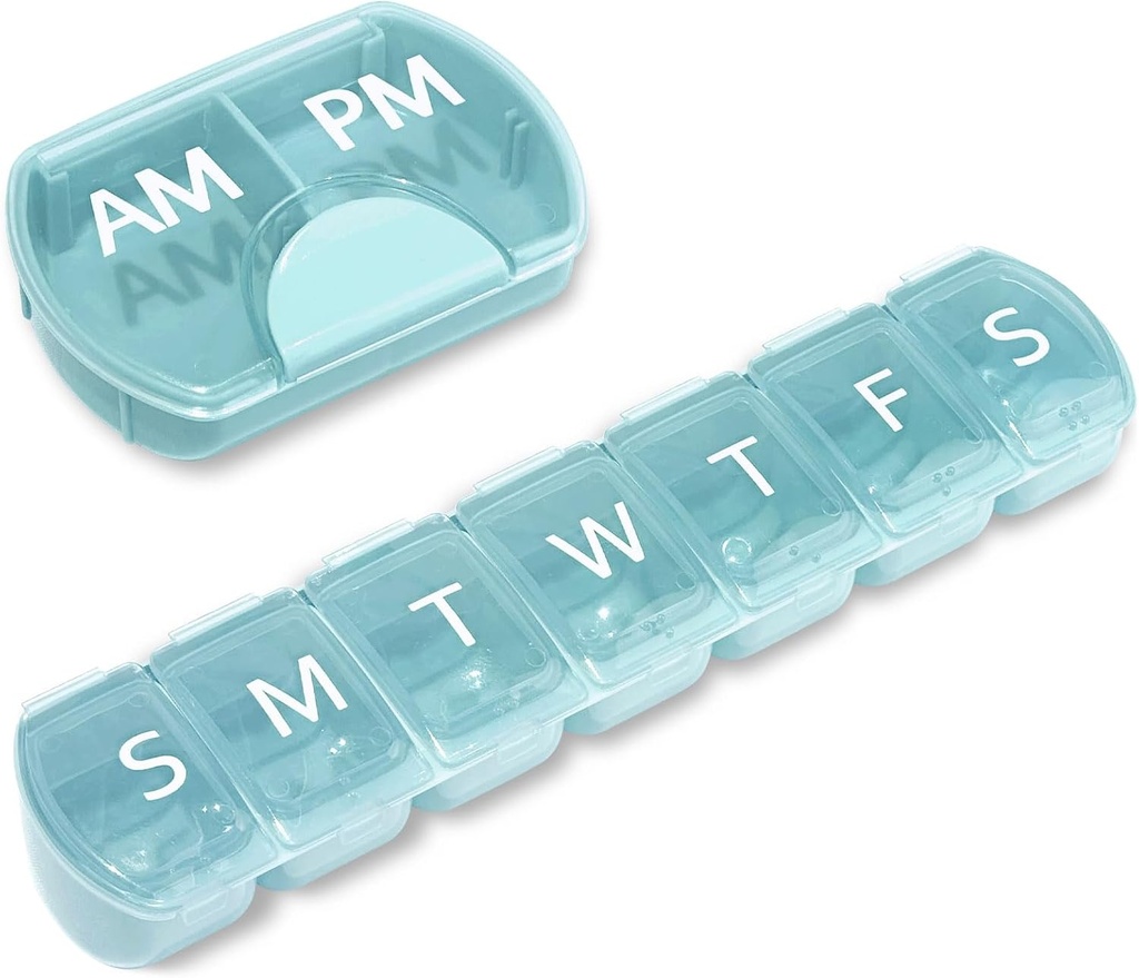 2 Pack (Weekly & Daily), 2 Times a Day (AM/PM) + 7-Day Pill Organizer, Vitamin Planner, Large Capacity Pill Box Set, Travel Pill Case for Medication/Vitamins/Fish Oils/Supplements, Blue