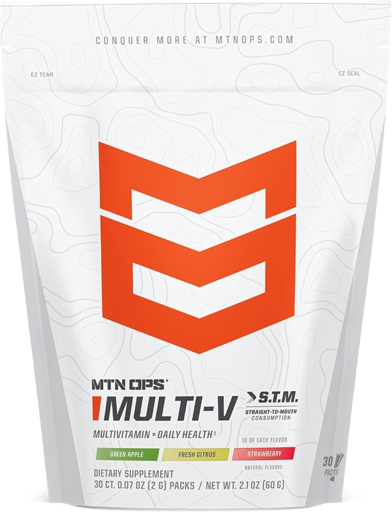 MTN OPS Multi-V, Daily Multivitamin for Women & Men with Immune Support, Safe for Kids, Gluten Free STM Packs, Variety of Flavors, 30 Servings