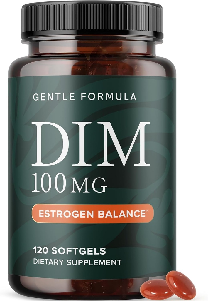 DIM Supplement 100 mg | Estrogen Balance for Women & Men | Diindolylmethane for Hormone Balance, Hormonal Acne, Menopause & Antioxidant Support | with MCT Oil & Vitamin E | Gentle Softgels | 120 Ct.