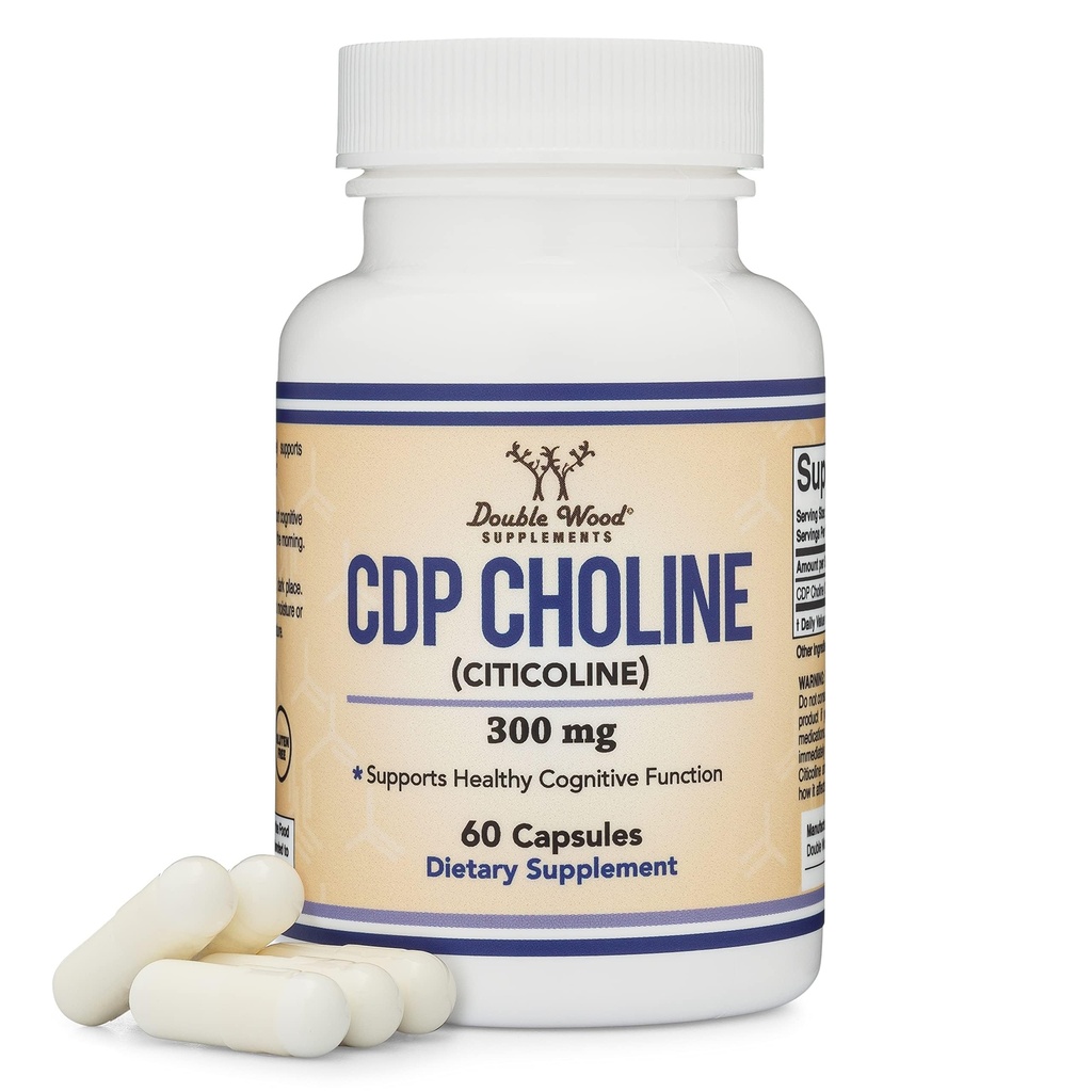 Double Wood Supplements CDP Choline (Citicoline) Supplement, Pharmaceutical Grade, Third Party Tested (60 Capsules 300mg)