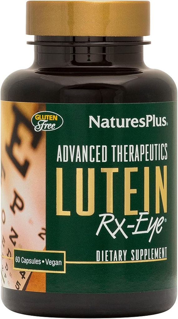 Natures Plus Advanced Therapeutics Lutein Rx-Eye - 20 mg, 60 Vegetarian Capsules - Eye Function Support Supplement Enhanced with Zeaxanthin, Antioxidant - Gluten-Free - 20 Servings