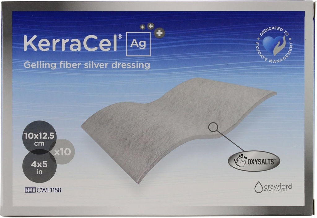 Ag 4" x 5" Gelling Fiber Silver Would Dressing (CWL1158) - Absorbs and Isolates Wound Drainage and Kills Bacteria, Micro-Contours to Wound Bed, Maintains Healthy Moisture Levels (Box of 10)
