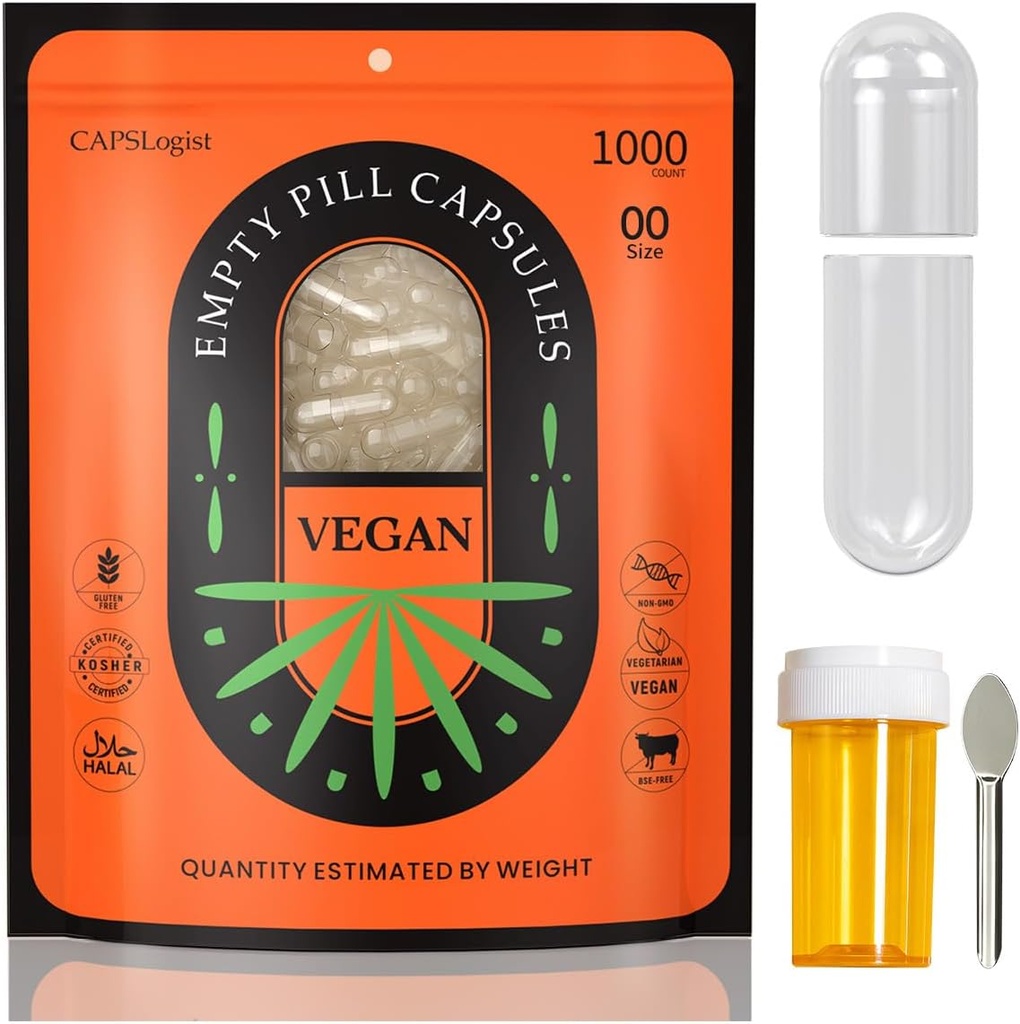 00 Capsules 1000 Count, Empty Pill Capsules, Vegan Capsules Empty, Gel Capsules Size 00 with Spoons and Medicine Bottle for Capsule Filling, Vegetable Capsules Empty, Clear