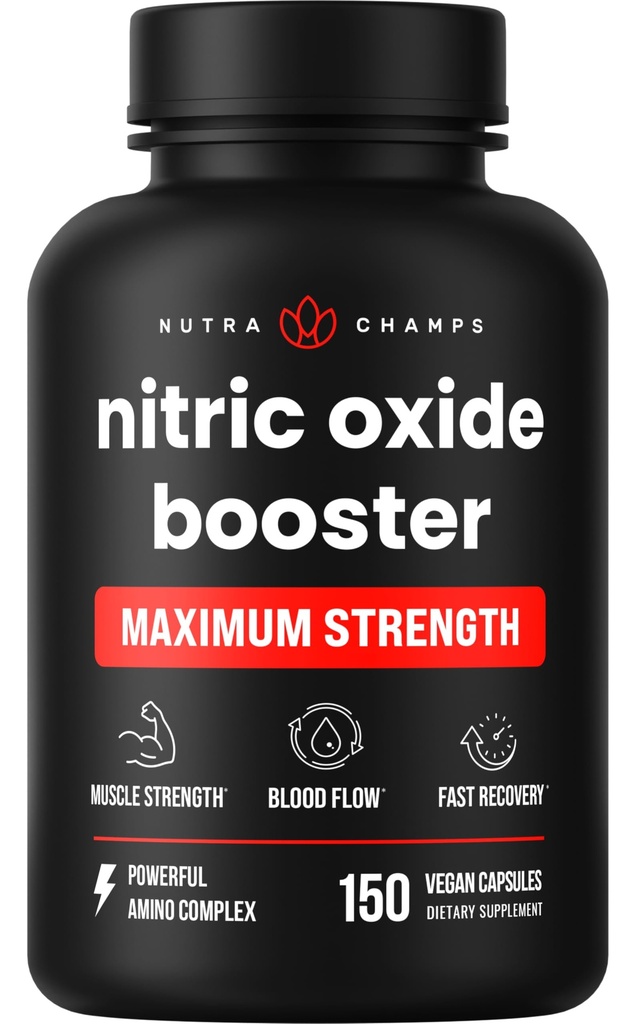 NutraChamps Nitric Oxide Supplement, L-Arginine, L Citrulline Malate, AAKG, Pine Bark, Grape Seed Extract, Extra Strength Nitric Oxide Booster, Nitric Oxide Pills, Strength, Energy, Blood Flow