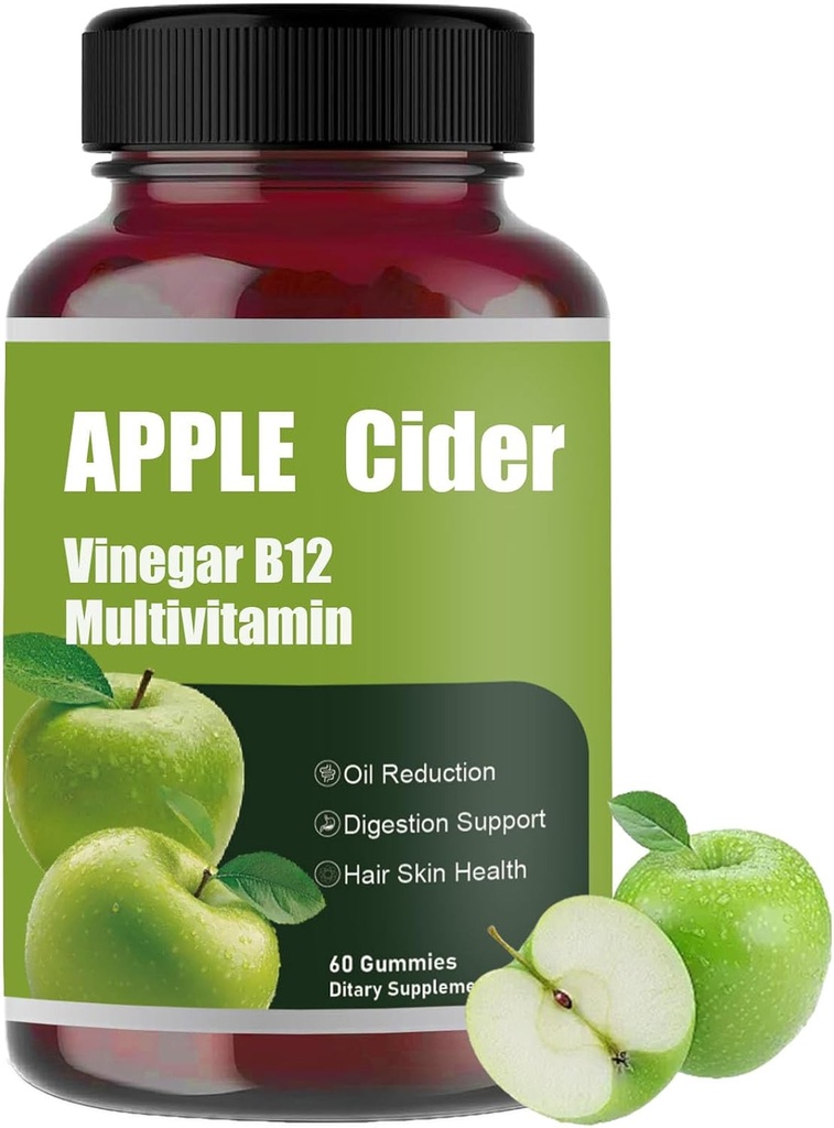 Apple Cider Gummy-Apple Cider Vinegar B12 Multivitamin, Natural Apple Cider Vinegar Gummies - Vinagre de Sidra de Manzana Gomitas - Vegan & Gluten-Free - 60 Gummies (1)