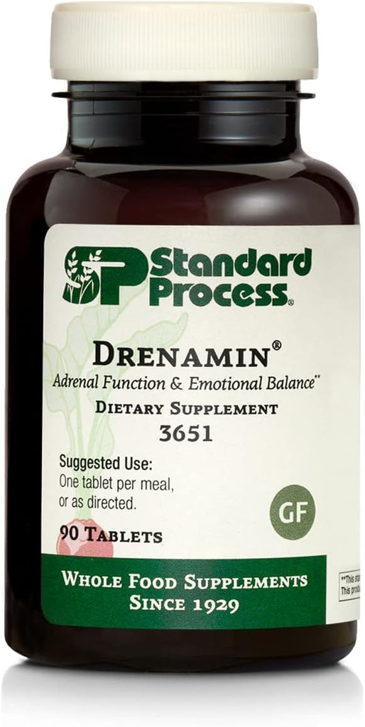 Standard Process Drenamin - Adrenal Function Supplement for Healthy Stress Response - Supports Healthy Energy Production & Metabolism - Gluten-Free, Non-Dairy & Non-Soy - 90 Tablets (90 Servings)