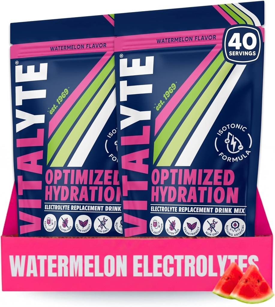 Vitalyte Electrolyte Powder Drink Mix, Isotonic Electrolyte Hydration Mix, Gluten Free Post Workout Powder Mix, Pack of 2, 35 oz. Each, Watermelon Flavor