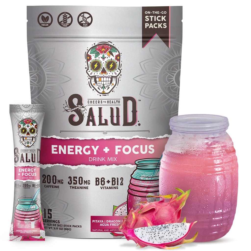 Salud 2-in-1 Energy Drink Powder + Focus, Dragon Fruit, 15 Servings