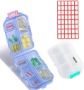 Pill Case (2 Pack) - Portable Small Supplements Tablet Container Box with 10 Compartments - Medicine Vitamin Organizer Dispenser Holder Storage for Travel Trip Pocket Purse(Blue+White)