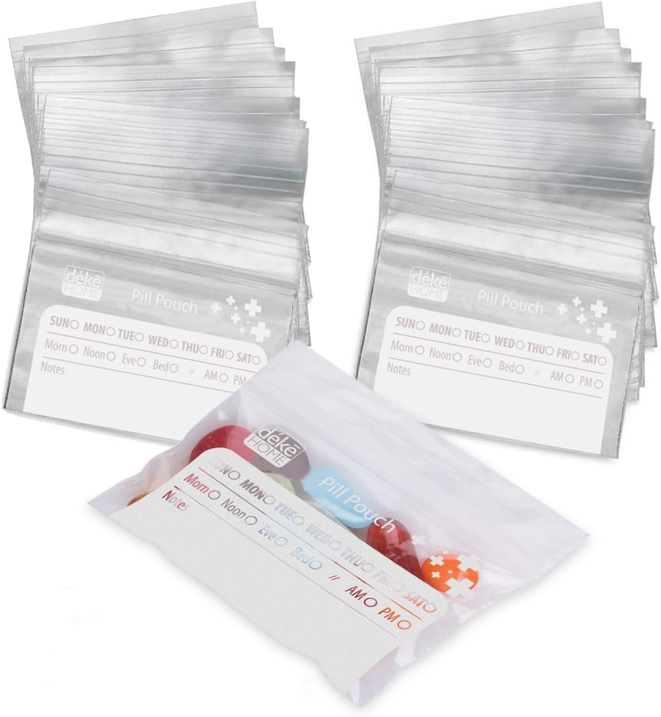 Deke Home - 250 Pack Clear Resealable Pill Bags (4x2.75 in), Travel Medicine Pouches with Write-On Label, BPA-Free Disposable Pill Organizer for Medications, Vitamins & Supplements