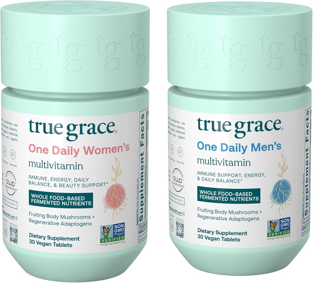 True Grace One Daily Men’s Multivitamin (30 Vegan Tablets) + One Daily Women’s Multivitamin (30 Vegan Tablets) - Non-GMO & Gluten Free - 30-Day Supply of Each