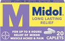 Midol Long Lasting Relief - 20 Caplets, Pack of 6