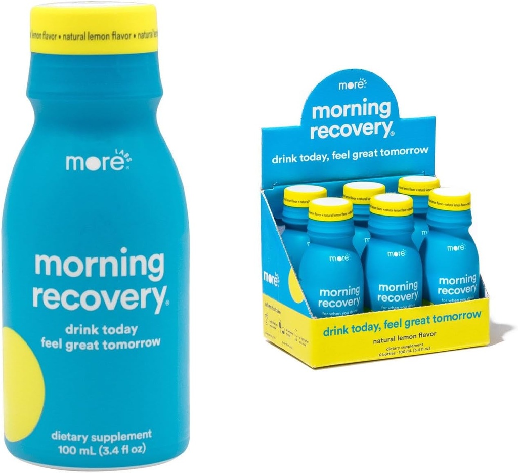 Morning Recovery Electrolyte, Milk Thistle Drink Proprietary Formulation to Hydrate While Drinking, Highly Soluble Liquid DHM, Non GMO, Vegan, Gluten-Free, Original Lemon, Pack of 6