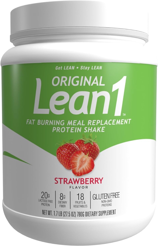 Lean1 Meal Replacement Protein Shake, Strawberry Flavor, 15 Serving Tub