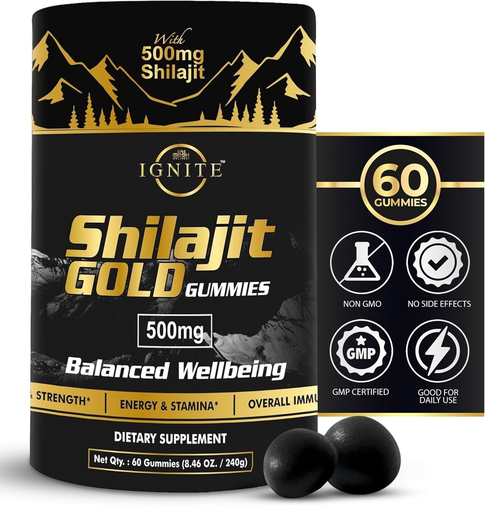 Pure Himalayan Shilajit Gummies – 75%+ Fulvic Acid, High Potency Gold Grade – Blend for Energy, Vitality & Immune Support, Travel - Friendly, Tamarind Flavor – 60 Gummies