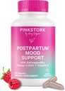 Pink Stork Postpartum Mood Support - Postnatal Hormone Balance for Women - Breastfeeding Friendly - Stress & Cognitive Support, New Mom Essentials - Ashwagandha, Chamomile, & Vitamin D, 60 Capsules