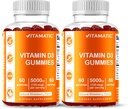 Vitamatic Vitamin D3 Gummies – 5000 IU Per Gummy | 60 Gummies per Bottle | Pack of 2 (Total 120 Count) Great Taste | Supports Bone, Teeth, Mood, Joint & Immune Health