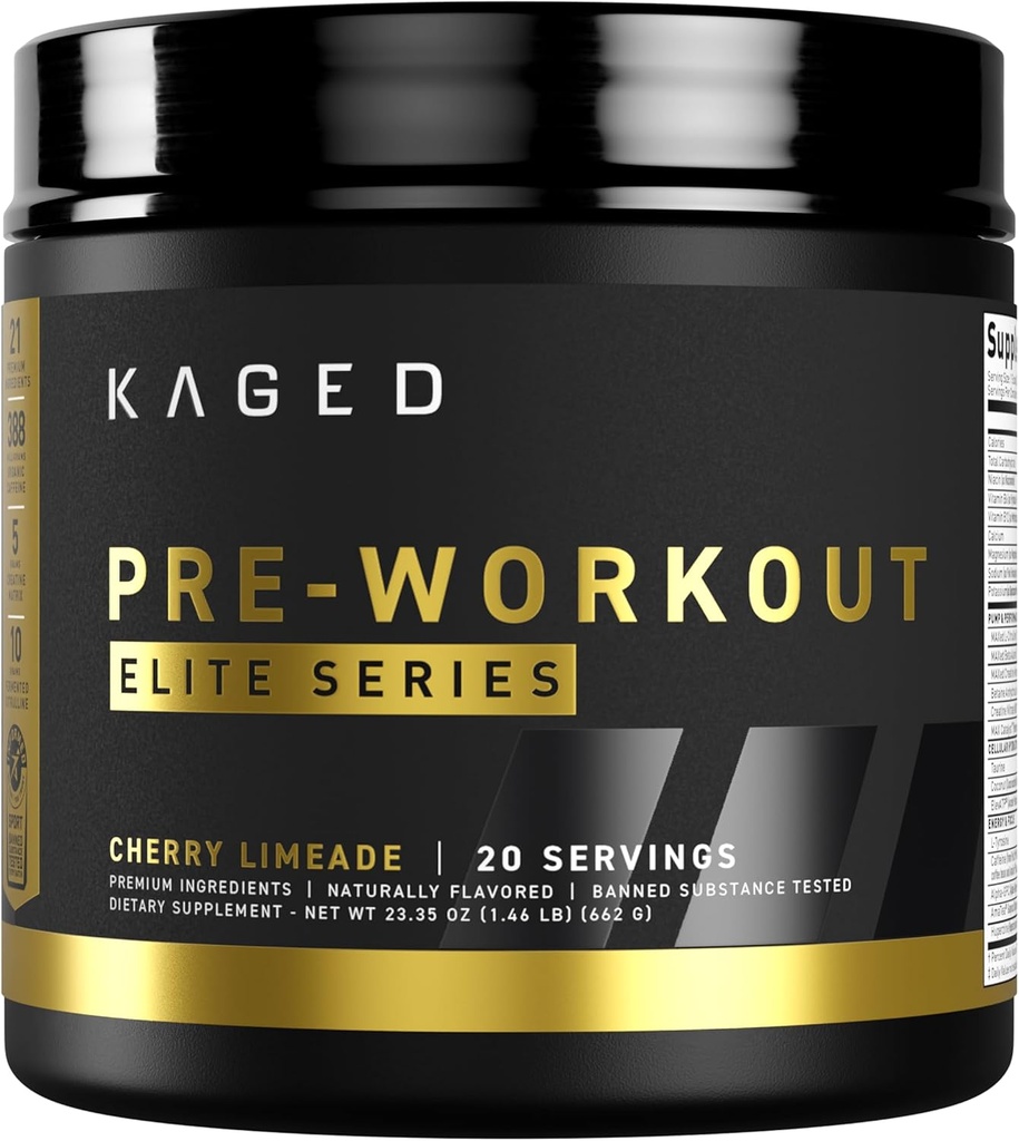 Kaged High Stimulant Pre Workout Powder | Strawberry Lemonade | Pre-Kaged Elite | L-Citrulline | Creatine | Beta Alanine | 388mg Caffeine | Nitric Oxide Booster | 20 Servings