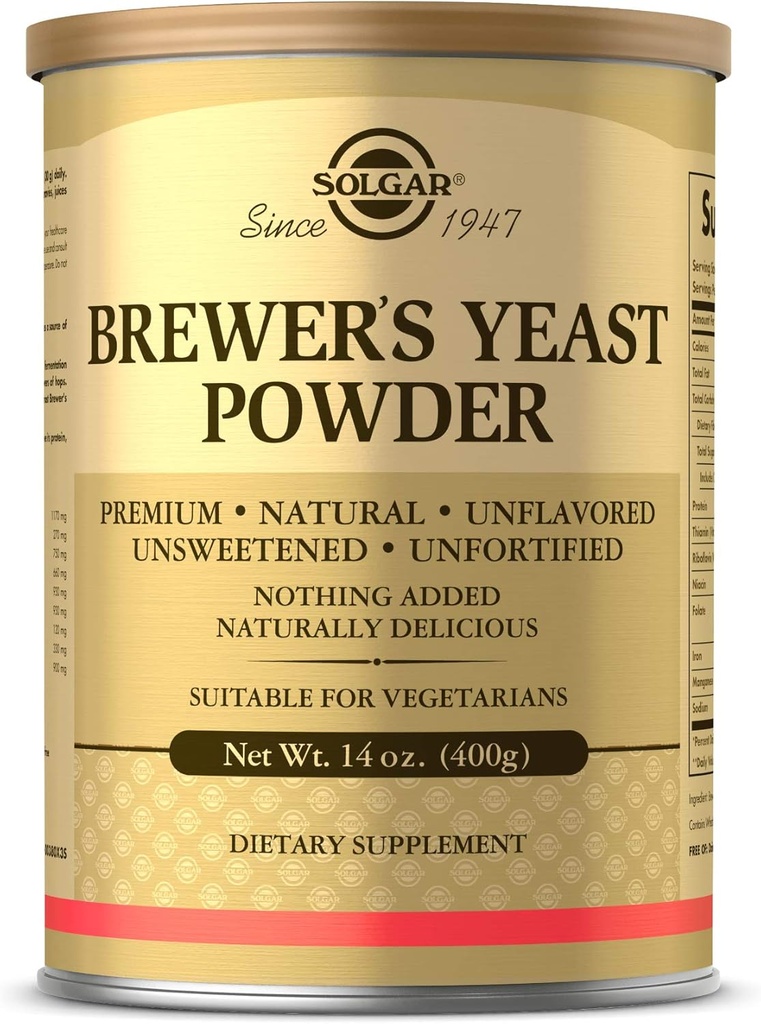 Solgar Brewer's Yeast Powder, 14 oz - Rich Source of Amino Acids, B-Complex Vitamins, Minerals, & Protein - Natural, Unflavored, Unsweetened - Dairy Free, Vegetarian - 13 Servings (Packaging may vary)