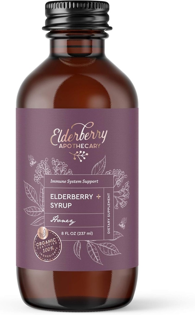 Elderberry Syrup - Tasty, Pure Black Sambucus Liquid Extract - Fresh & Organic Aronia Berries, Ginger Root, Cinnamon, Echinacea - Supports Immunity, Natural Antioxidant - 8oz