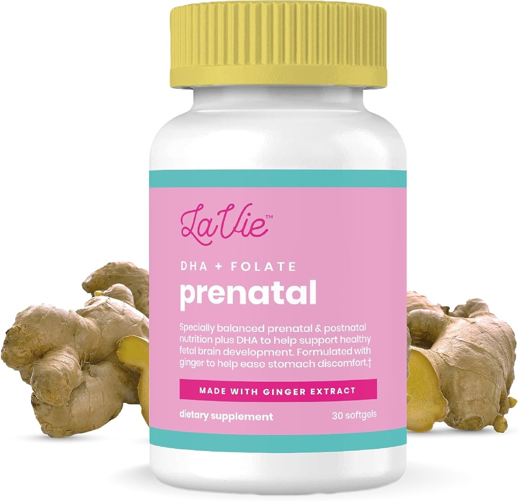 LaVie Prenatal Vitamins with Ginger, DHA, Folic Acid, & Iron - Pregnancy Must Haves for Baby's Brain & Body Development - Non-GMO, Gluten-Free Prenatals for Women (1 Month Supply)