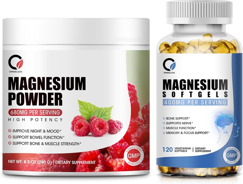 Magnesium Glycinate 400mg Softgels & 680mg Magnesium Glycinate Complex Powder for Calm, Night & Muscle Support - Vegan, Non GMO