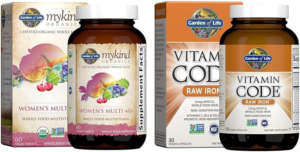 Garden of Life Organics Vitamins for Women 40+ - 60 Tablets, Womens Multi 40+, Vegan Vitamins & Vitamin Code Raw Iron 30ct Capsules